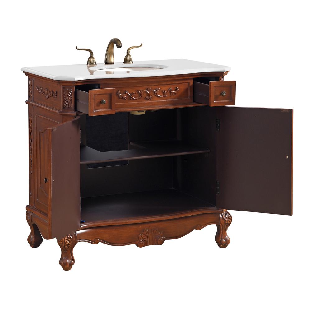 36 inch Single Bathroom vanity in Brown with ivory white engineered marble. Picture 3