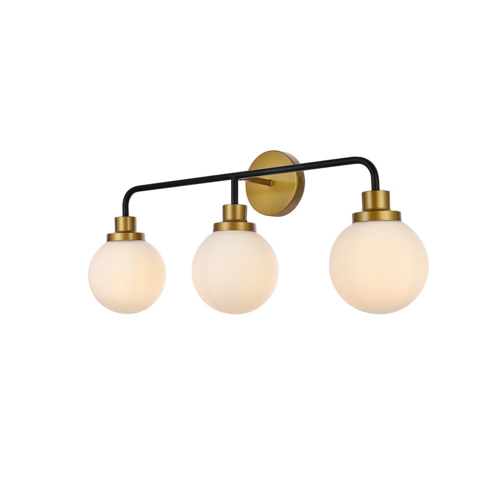 Hanson 3 lights bath sconce in black with brass with frosted shade. Picture 2