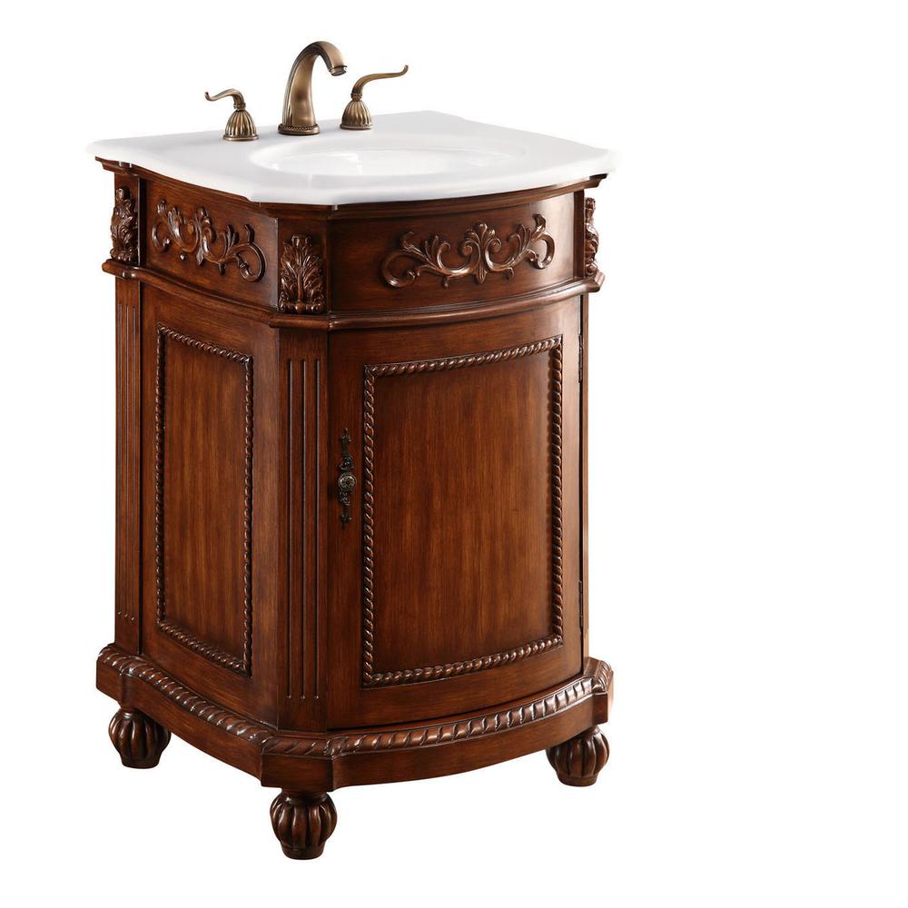 24 inch Single Bathroom vanity in Brown with ivory white engineered marble. Picture 2