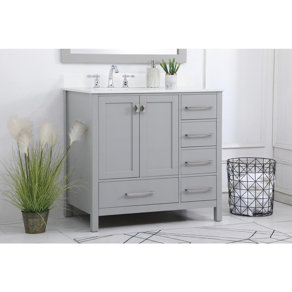 36 inch Single Bathroom Vanity in Gray with Backsplash. Picture 2
