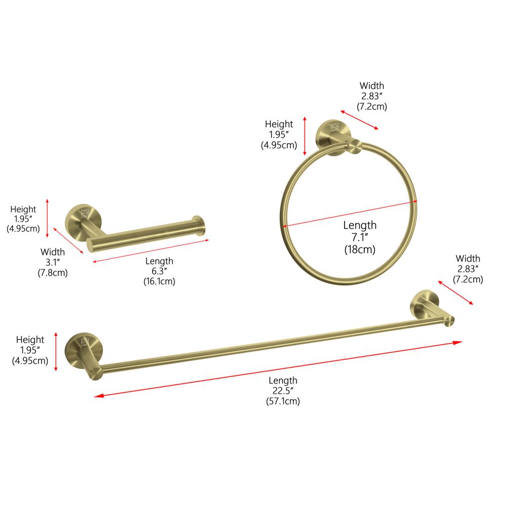 Alma 3-Piece Bathroom Hardware Set in Brushed Gold. Picture 9