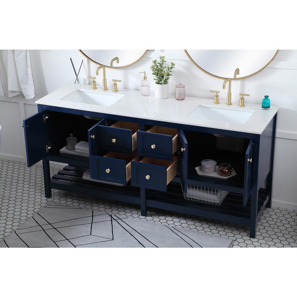 72 inch Double Bathroom Vanity in Blue. Picture 3