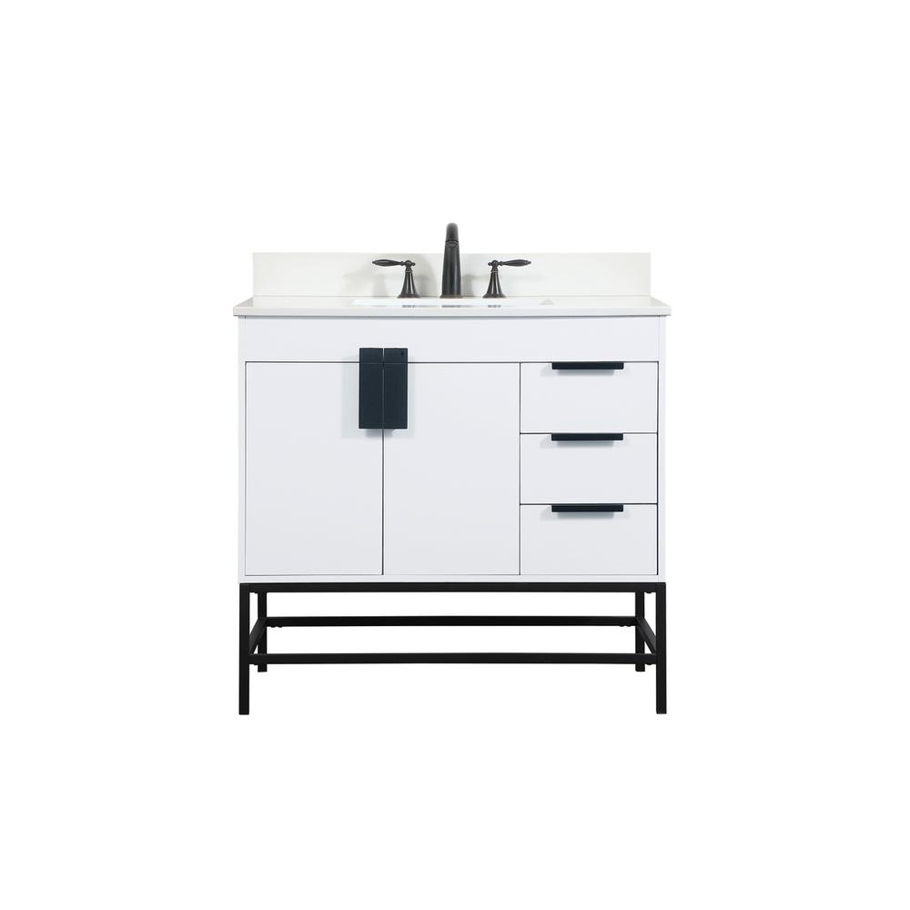 36 inch Single bathroom vanity in white with backsplash. Picture 1