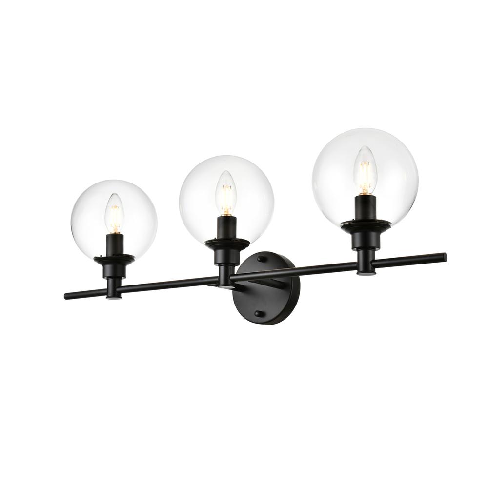 Jaelynn 3 light Black and Clear Bath Sconce. Picture 2