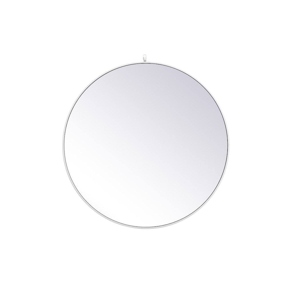 Metal Frame Round Mirror With Decorative Hook 39 Inch In White. Picture 1