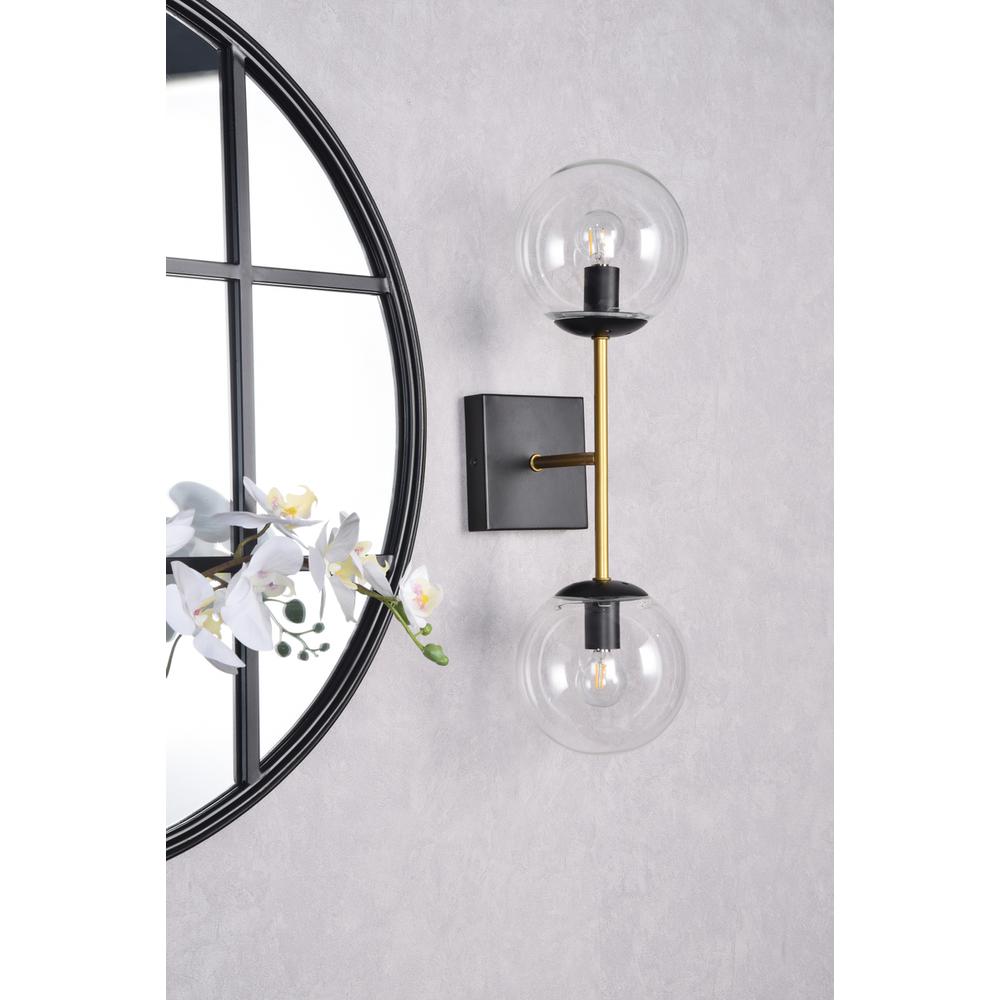 Neri 2 lights black and brass and clear glass wall sconce. Picture 8