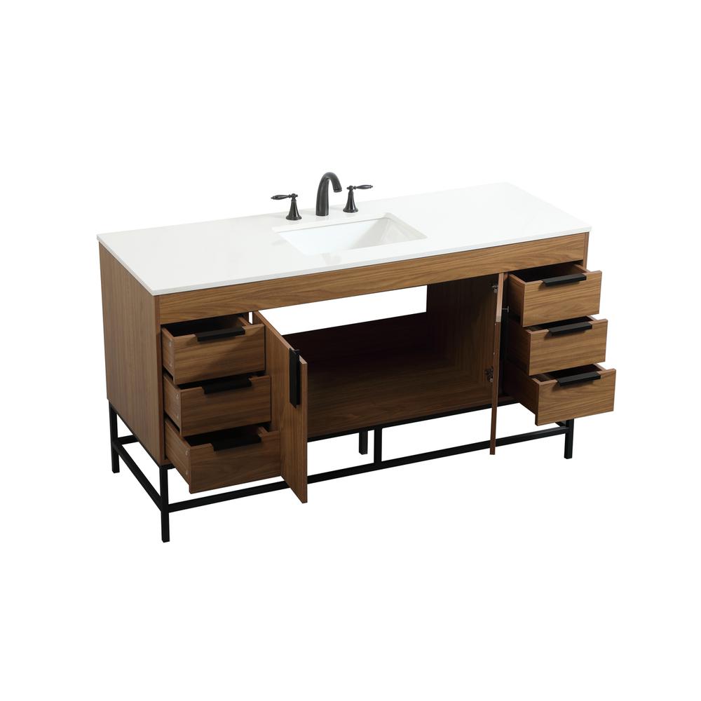 60 inch Single bathroom vanity in walnut brown. Picture 9