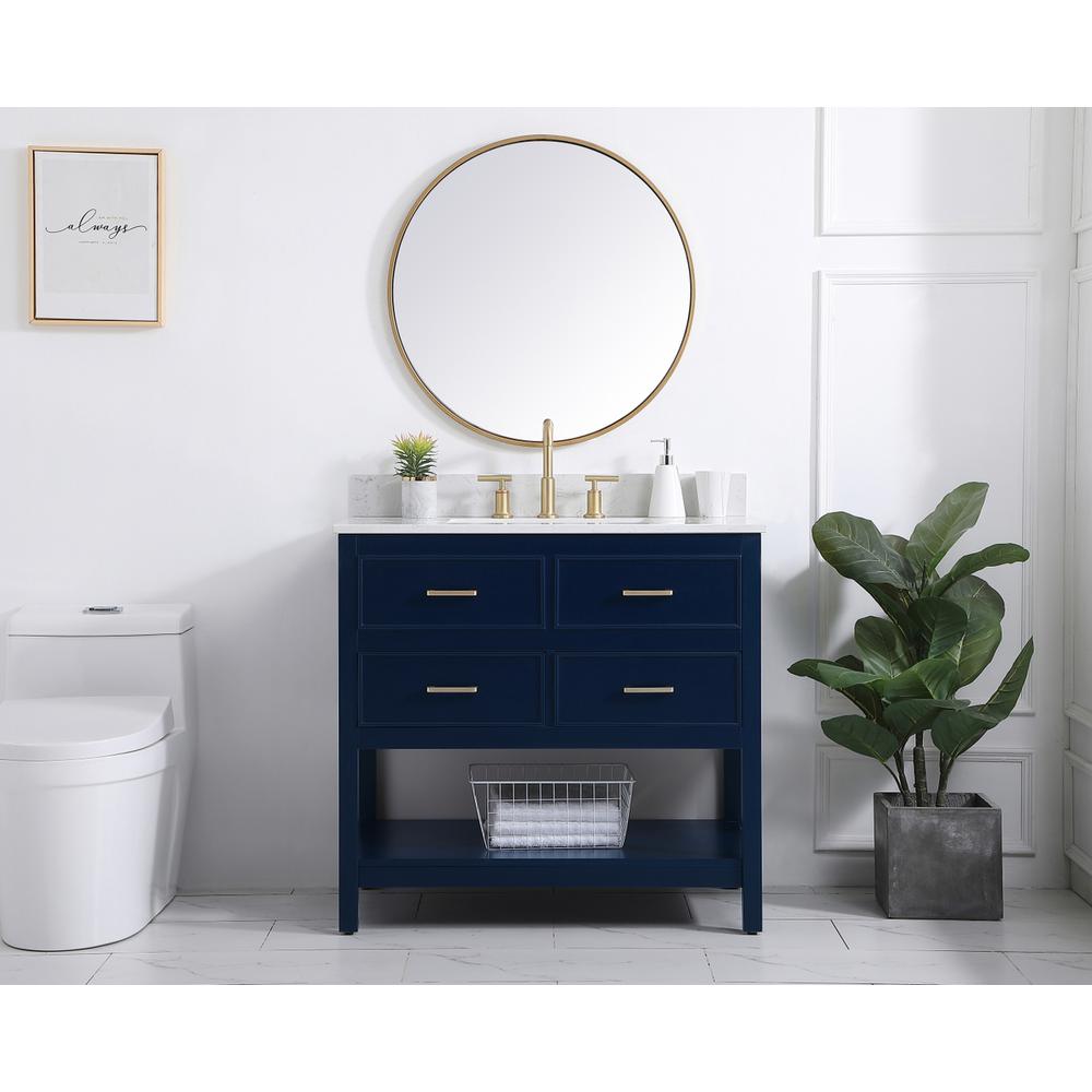36 inch Single bathroom vanity in blue with backsplash. Picture 4
