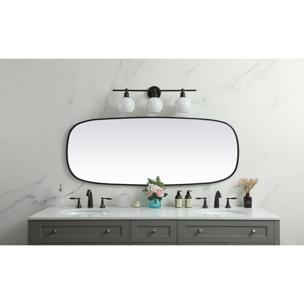 Metal Frame Oval Mirror 24x60 Inch in Black. Picture 3