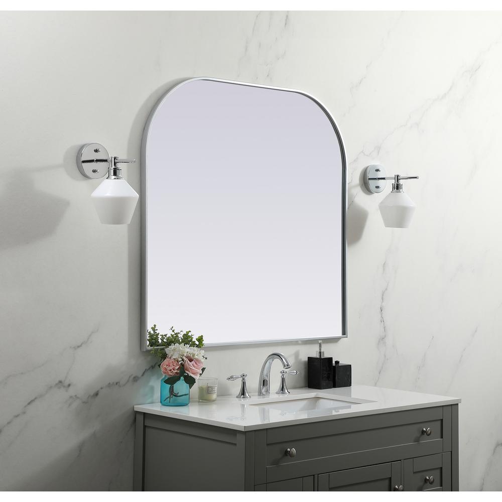 Metal Frame Arch Mirror 40x38 Inch in Silver. Picture 2