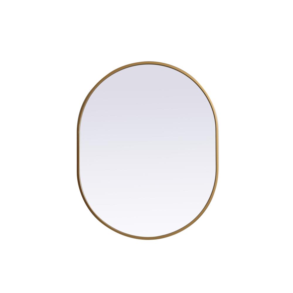 Metal Frame Oval Mirror 24x30 Inch in Brass. Picture 1