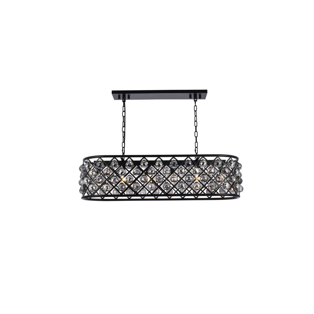 Madison 6 light Matte Black Chandelier Silver Shade (Grey) Royal Cut Crystal. Picture 1
