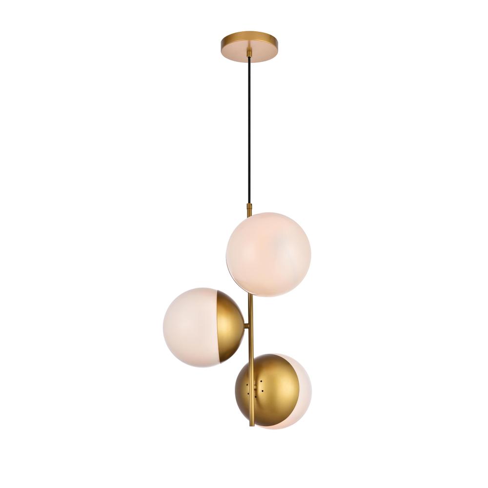 Eclipse 3 Lights Brass Pendant With Frosted White Glass. Picture 1