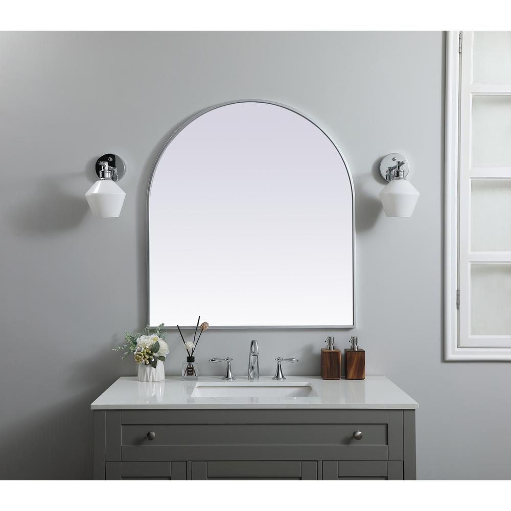 Metal Frame Arch Mirror 33x36 Inch in Silver. Picture 9