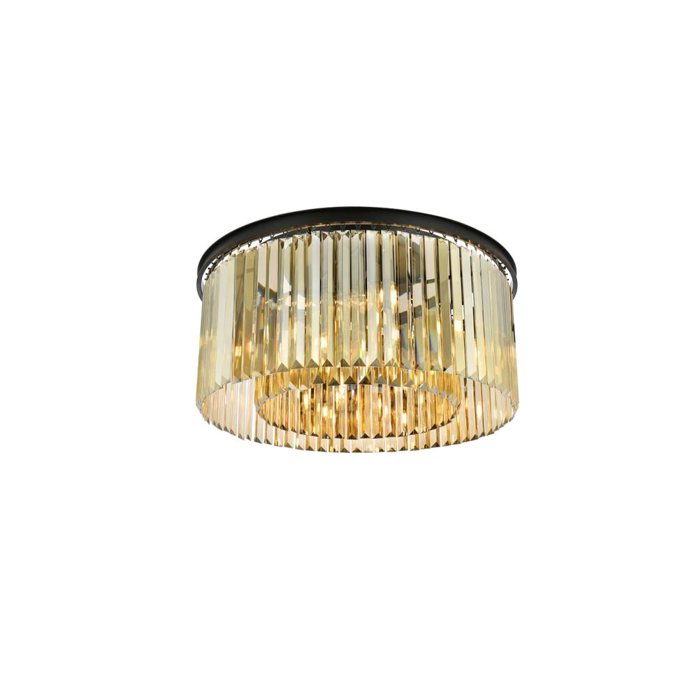 Sydney 8 light Matte Black Flush Mount Golden Teak (Smoky) Royal Cut Crystal. Picture 2