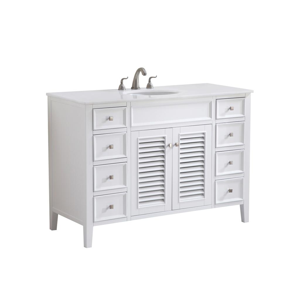 48 inch Single Bathroom vanity in White with ivory white engineered marble. Picture 12