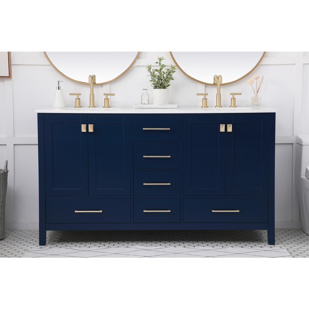 60 inch Double Bathroom Vanity in Blue. Picture 14