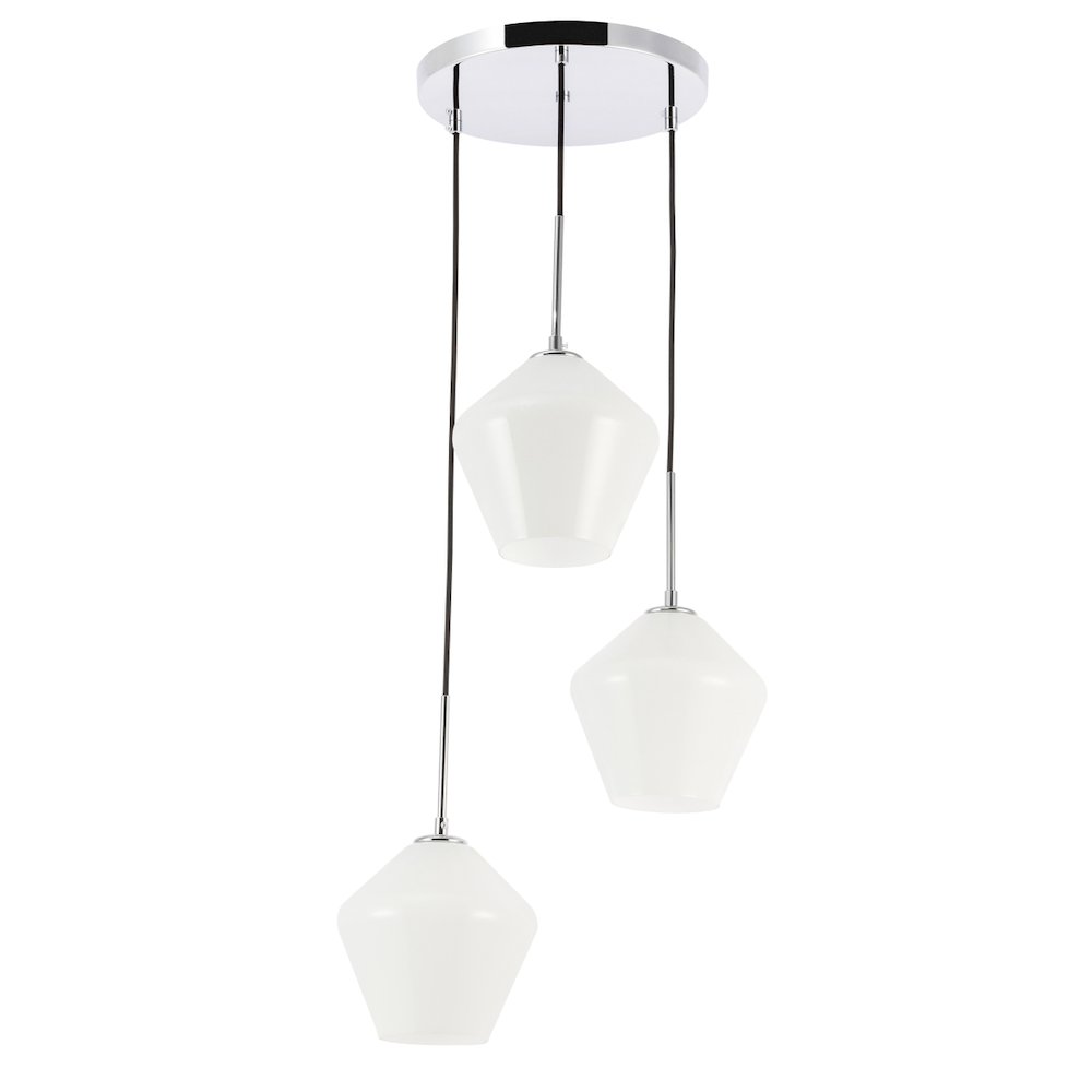 Gene 3 Light Chrome And Frosted White Glass Pendant. Picture 7