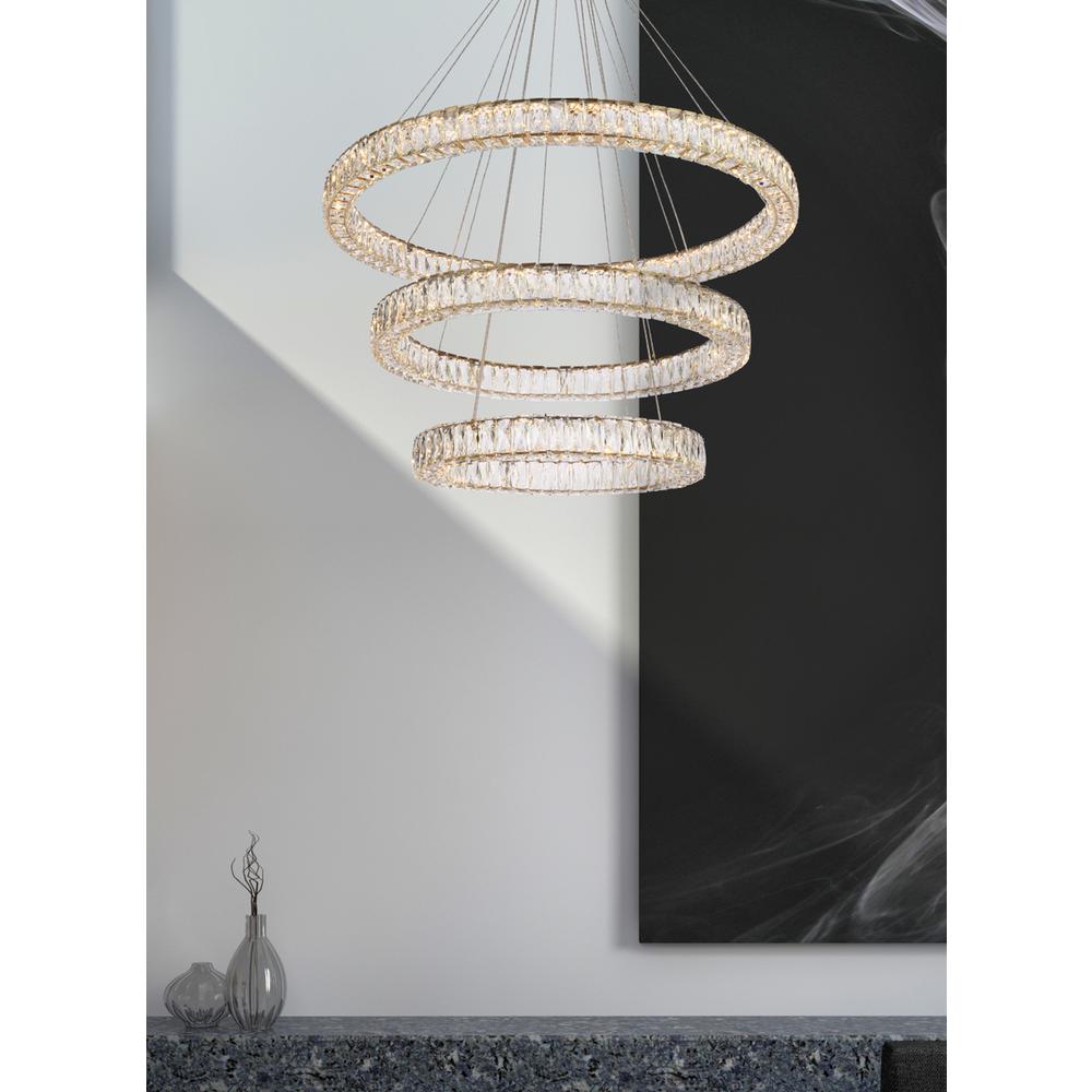 Monroe 41 inch LED triple ring chandelier in gold. Picture 8