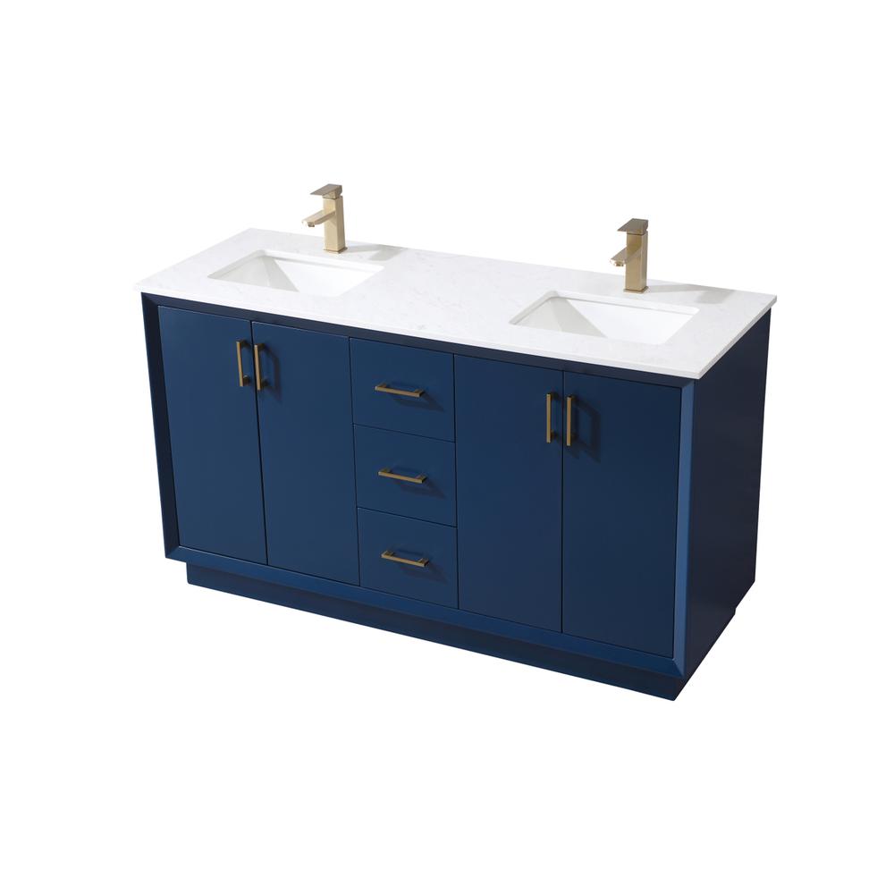60 Inch Double Bathroom Vanity In Blue. Picture 8