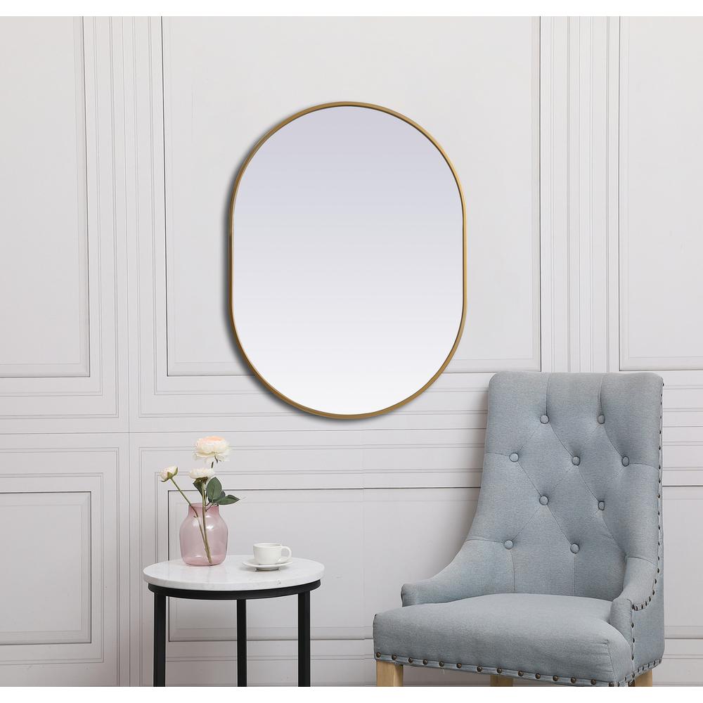 Metal Frame Oval Mirror 27x36 Inch in Brass. Picture 3