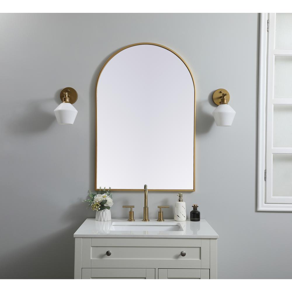 Metal Frame Arch Mirror 27x40 Inch in Brass. Picture 9