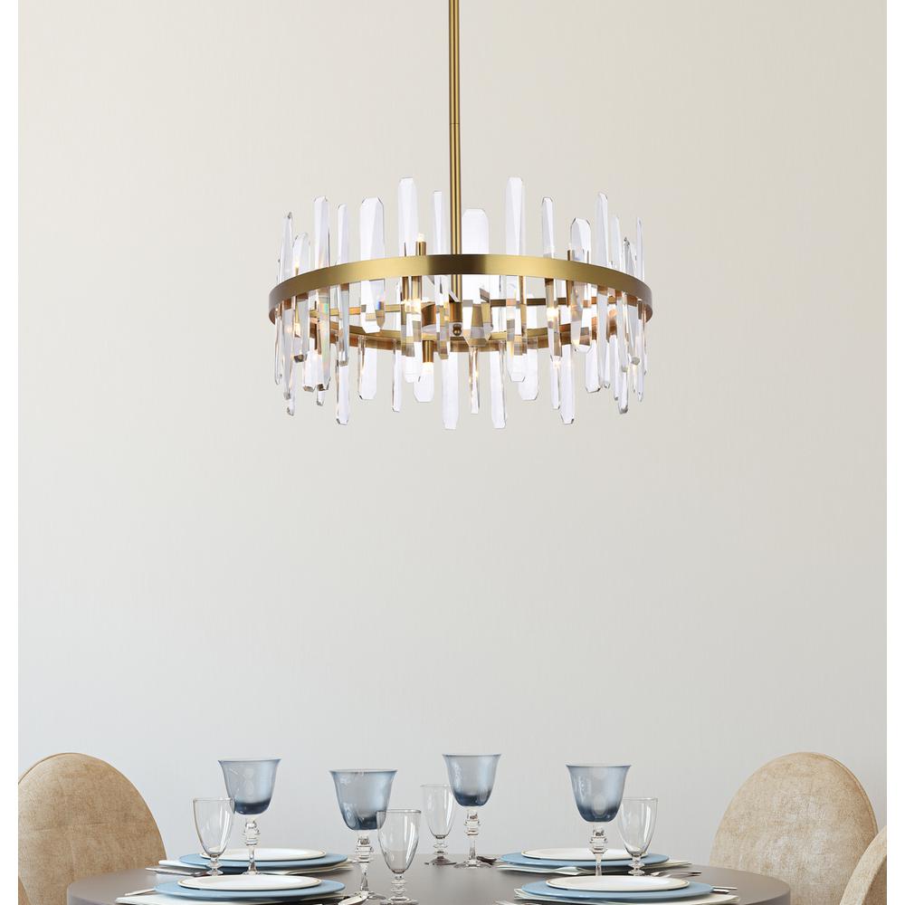 Serena 25 inch crystal round pendant in satin gold. Picture 8