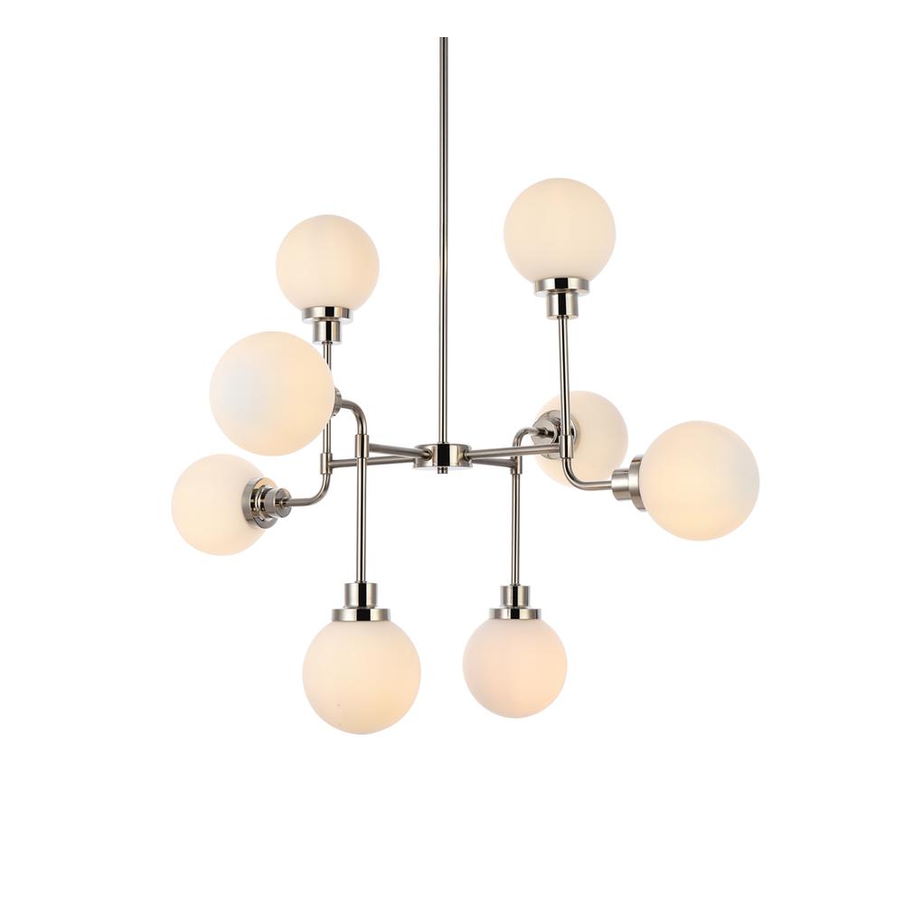 Hanson 8 lights pendant in polished nickel with frosted shade. Picture 2