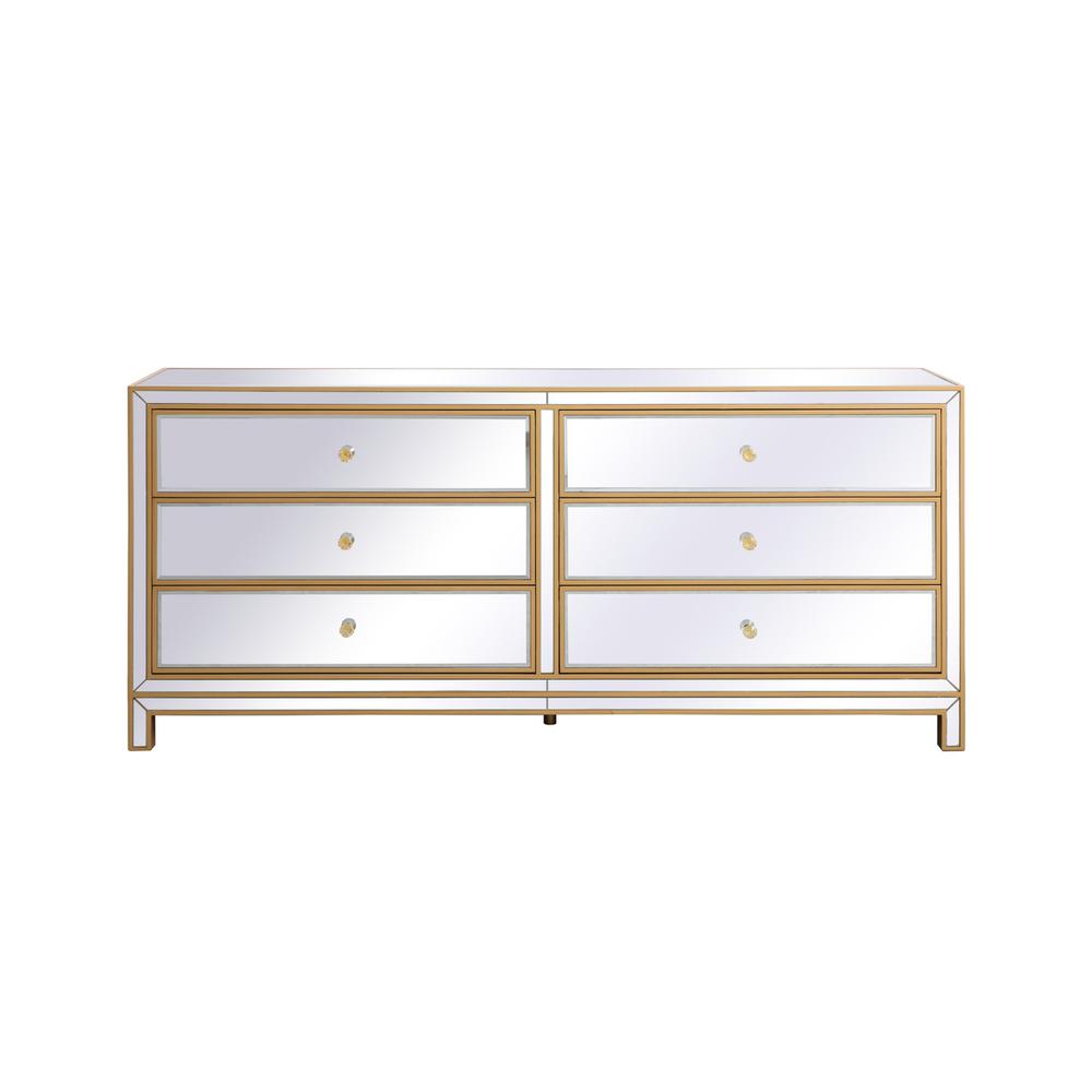 Reflexion 72 in. mirrored six drawer chest in gold. Picture 1