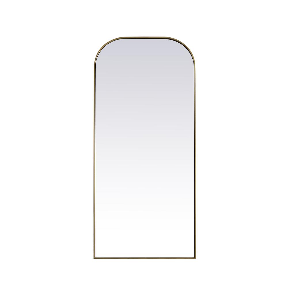Metal Frame Arch Full Length Mirror 32x76 Inch in Brass. Picture 1