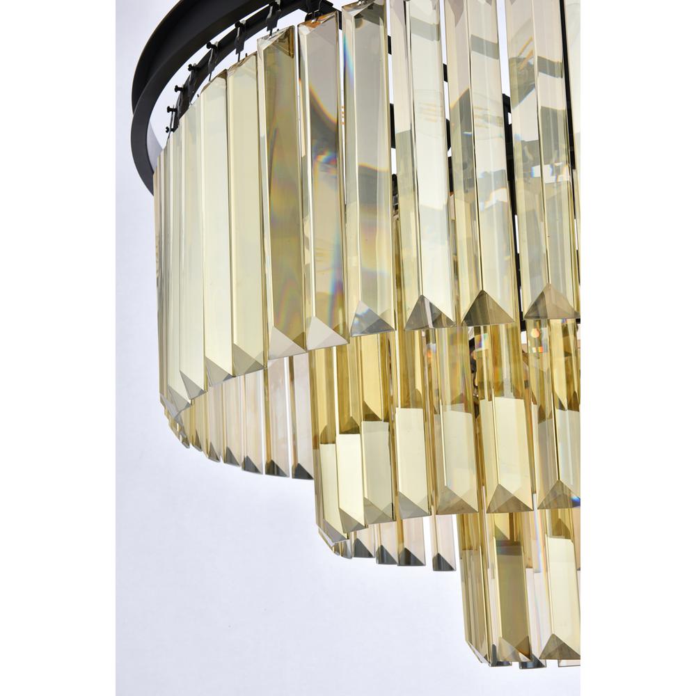 Sydney 9 light Matte Black Chandelier Golden Teak (Smoky) Royal Cut Crystal. Picture 3