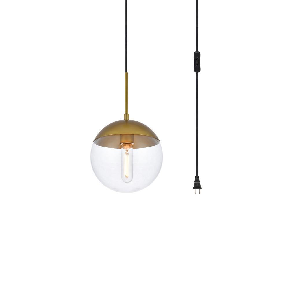 Eclipse 1 Light Brass plug in pendant With Clear Glass. Picture 2