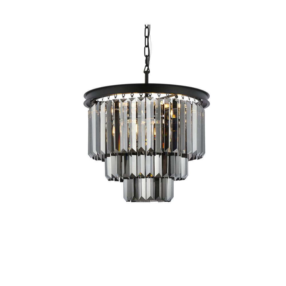 Sydney 9 light Matte Black Chandelier Silver Shade (Grey) Royal Cut Crystal. Picture 2