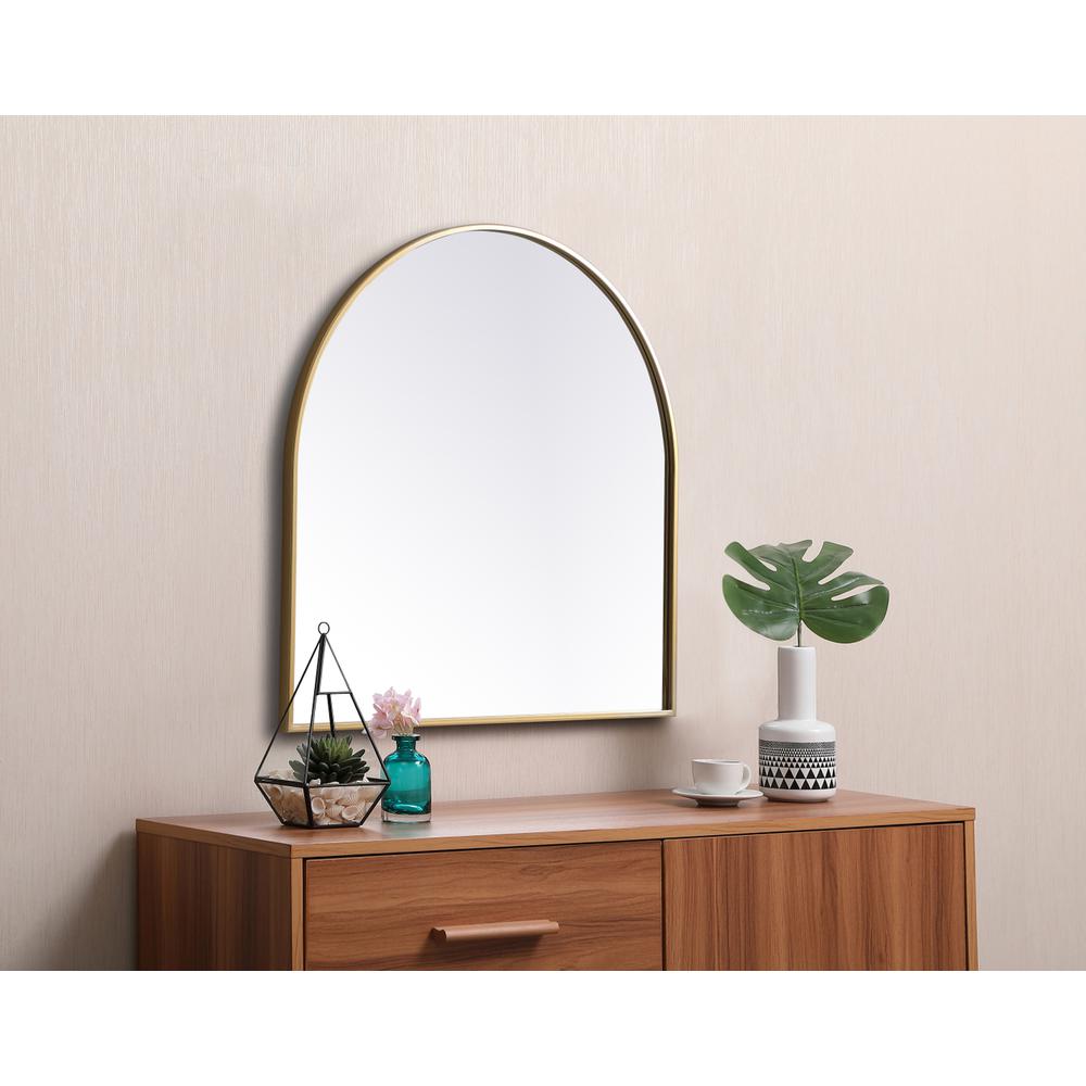 Metal Frame Arch Mirror 30x30 Inch in Brass. Picture 4