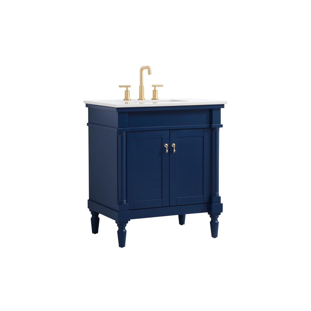 30 inch Single Bathroom vanity in Blue with ivory white engineered marble. Picture 7