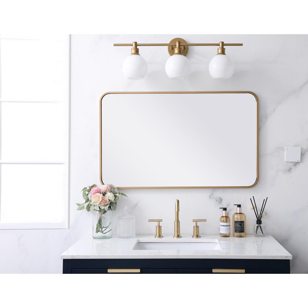 Soft corner metal rectangular mirror 22x36 inch in Brass. Picture 9