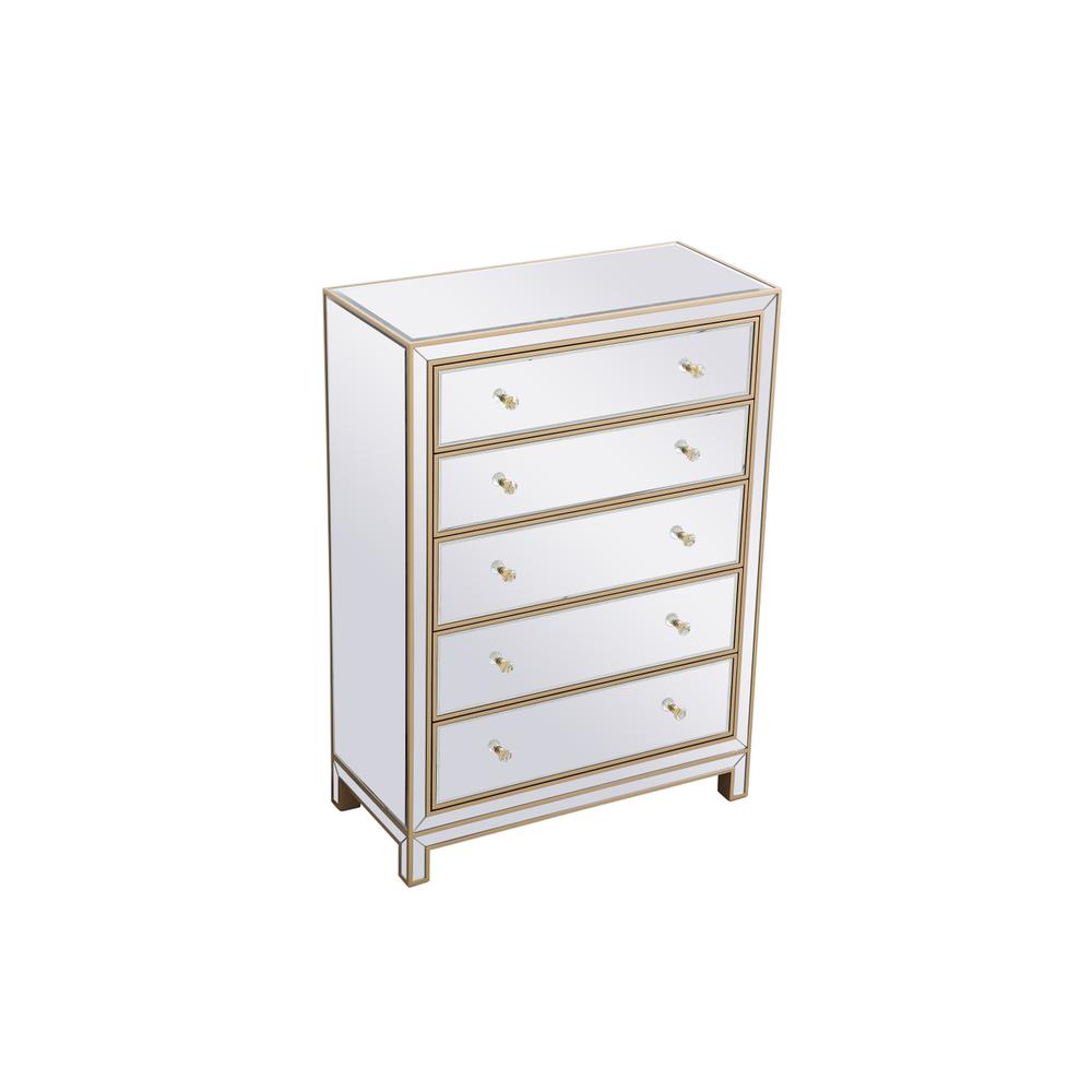 34 inch mirrored five drawer cabinet in gold. Picture 5