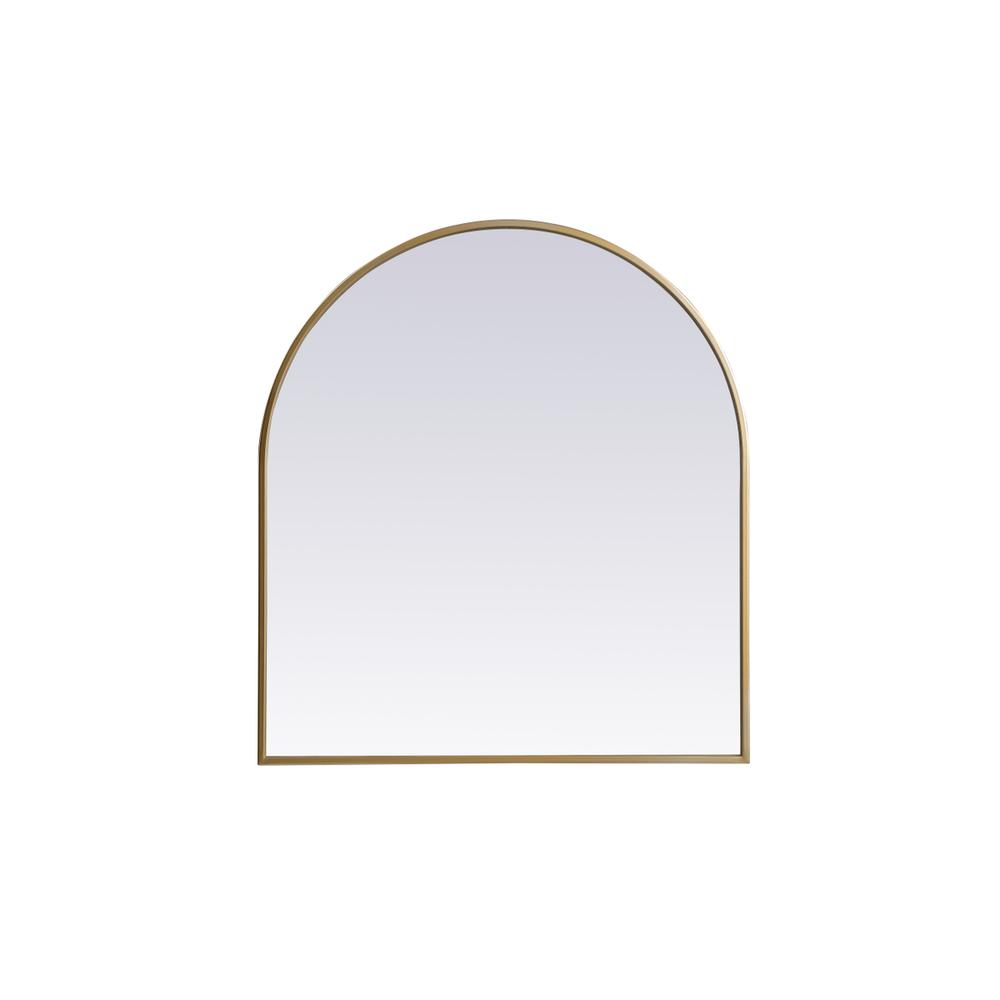 Metal Frame Arch Mirror 27x30 Inch in Brass. Picture 1