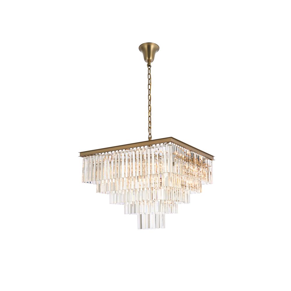 Sydney 34 inch square crystal chandelier in satin gold. Picture 1