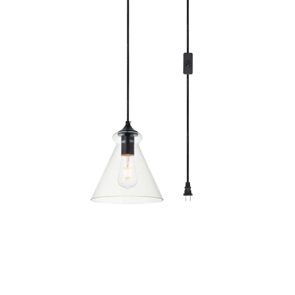 Destry 1 Light Black Plug-In Pendant With Clear Glass. Picture 3