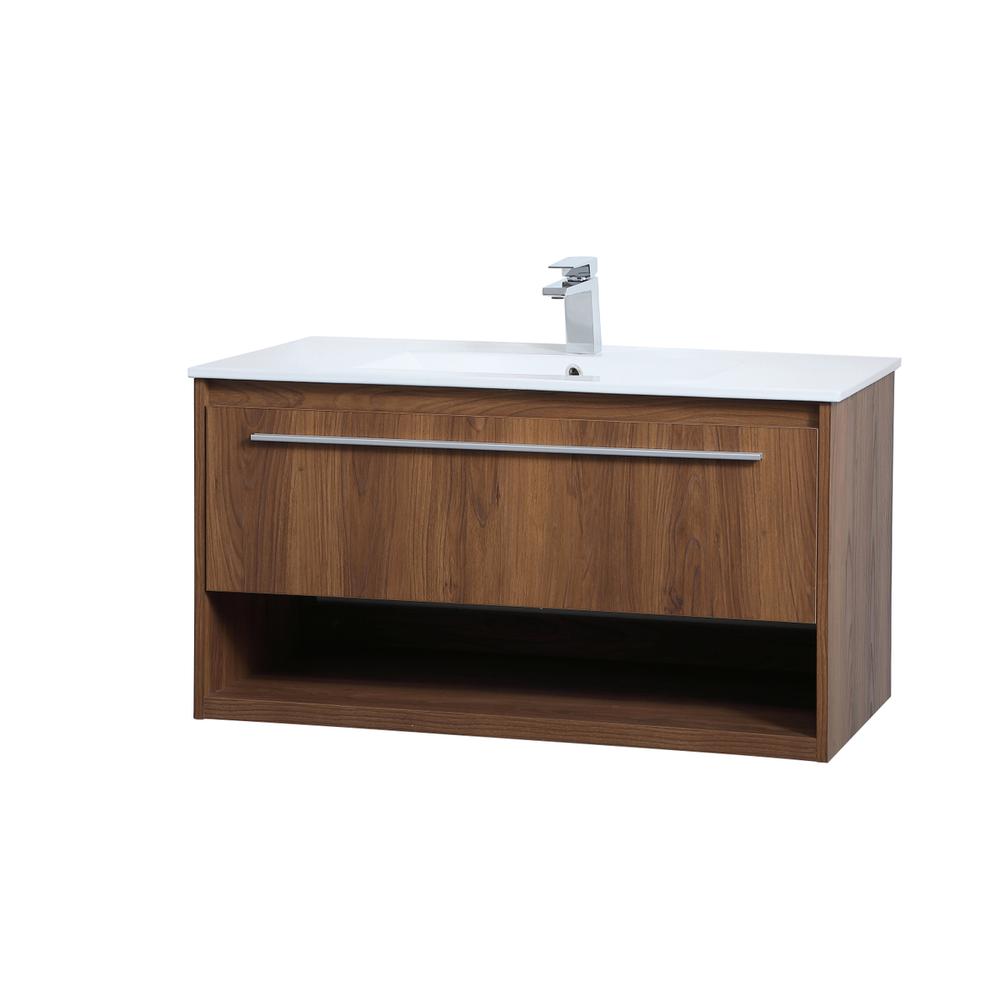 36 inch  Single Bathroom Floating Vanity in Walnut Brown. Picture 6