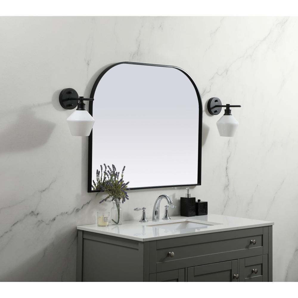 Metal Frame Arch Mirror 36x30 Inch in Black. Picture 2