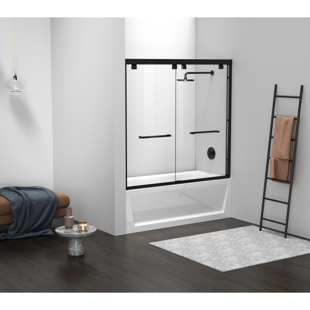 Semi-frameless tub door 60 x 60 Matte Black. Picture 11