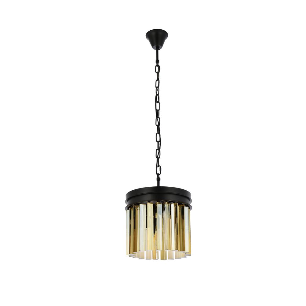 Sydney 3 light Matte Black Pendant Golden Teak (Smoky) Royal Cut Crystal. Picture 6