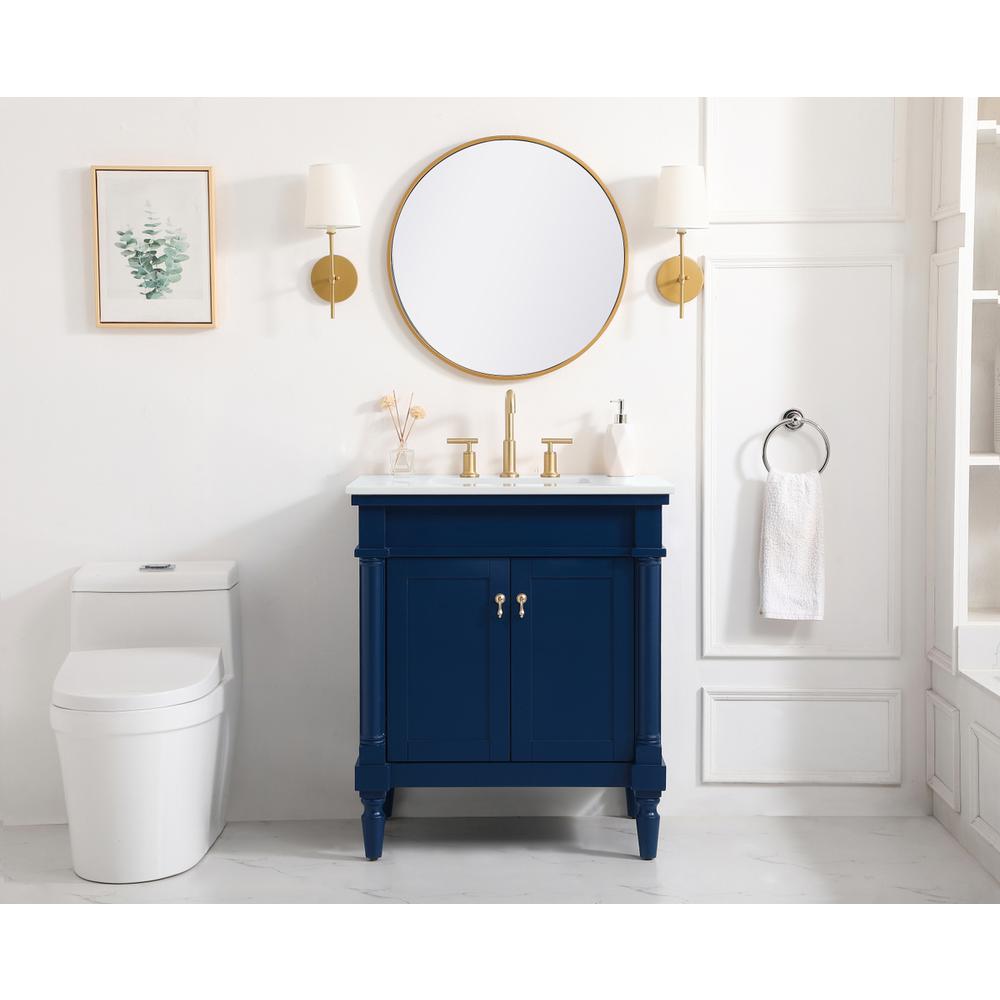 30 inch Single Bathroom vanity in Blue with ivory white engineered marble. Picture 4