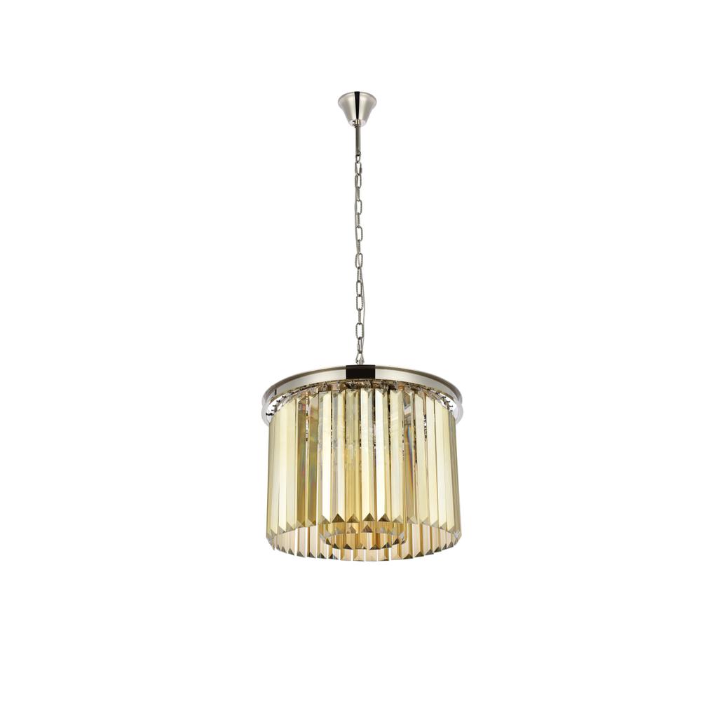 Sydney 6 light polished nickel Pendant Golden Teak (Smoky) Royal Cut Crystal. Picture 6