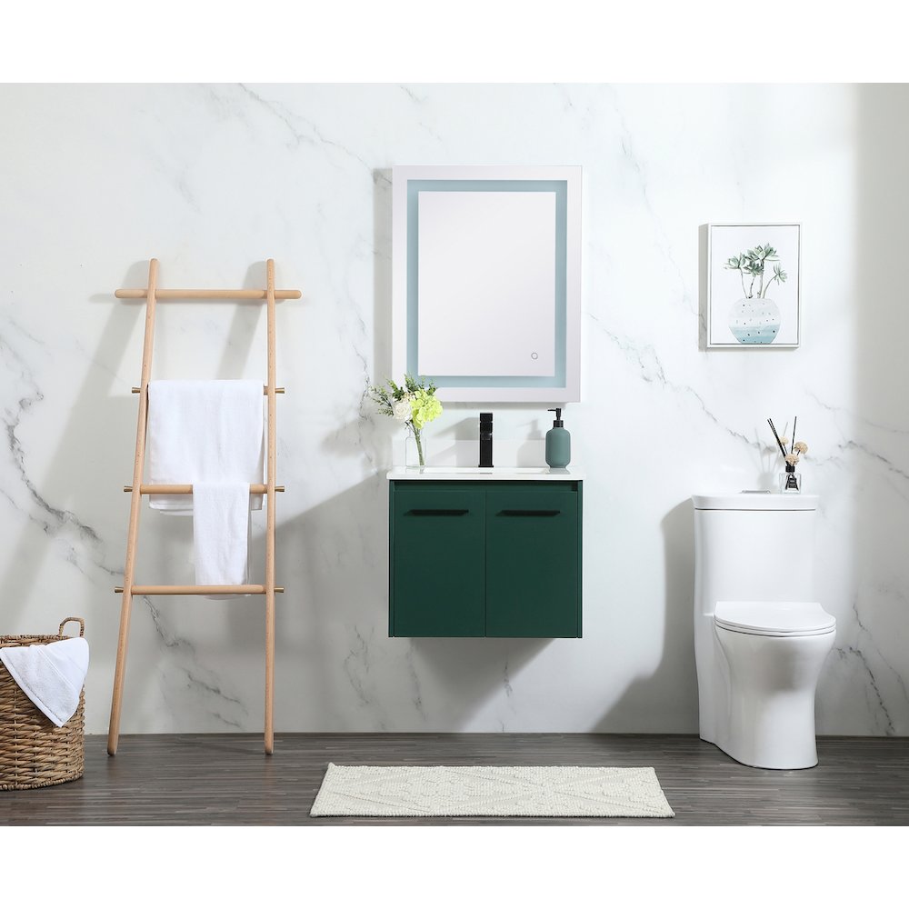 24 Inch Single Bathroom Vanity In Green With Backsplash. Picture 5