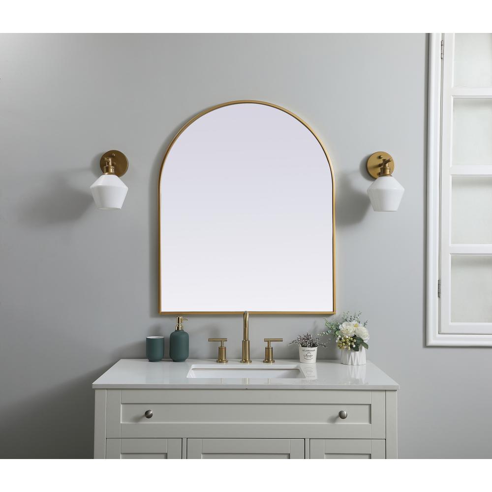 Metal Frame Arch Mirror 30x36 Inch in Brass. Picture 9