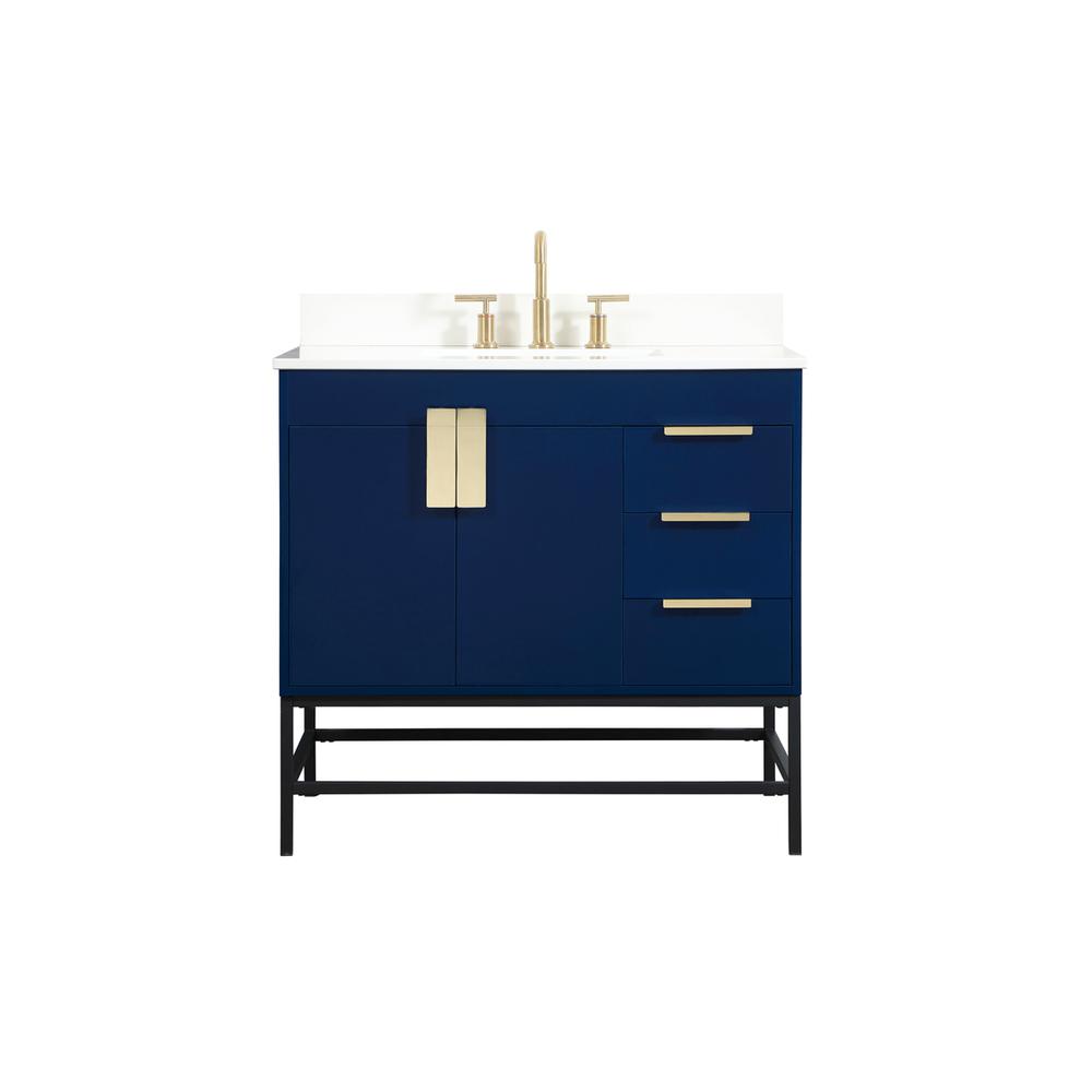 36 inch Single bathroom vanity in blue with backsplash. Picture 1
