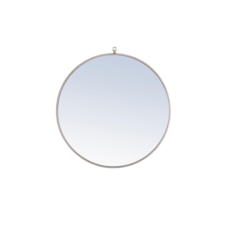 Metal frame Round Mirror with decorative hook 32 inch Silver finish. Picture 1